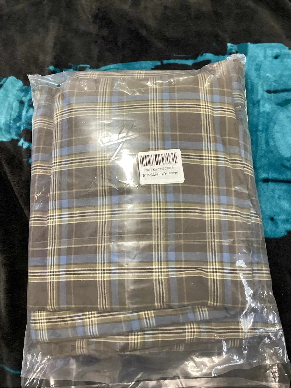 Plaid Comforter Set in Brown & Light Blue - Cozy Home Bedding